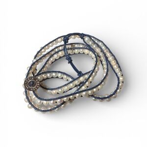 Victoria Emerson Cream Pearl Bracelet on Blue Cord